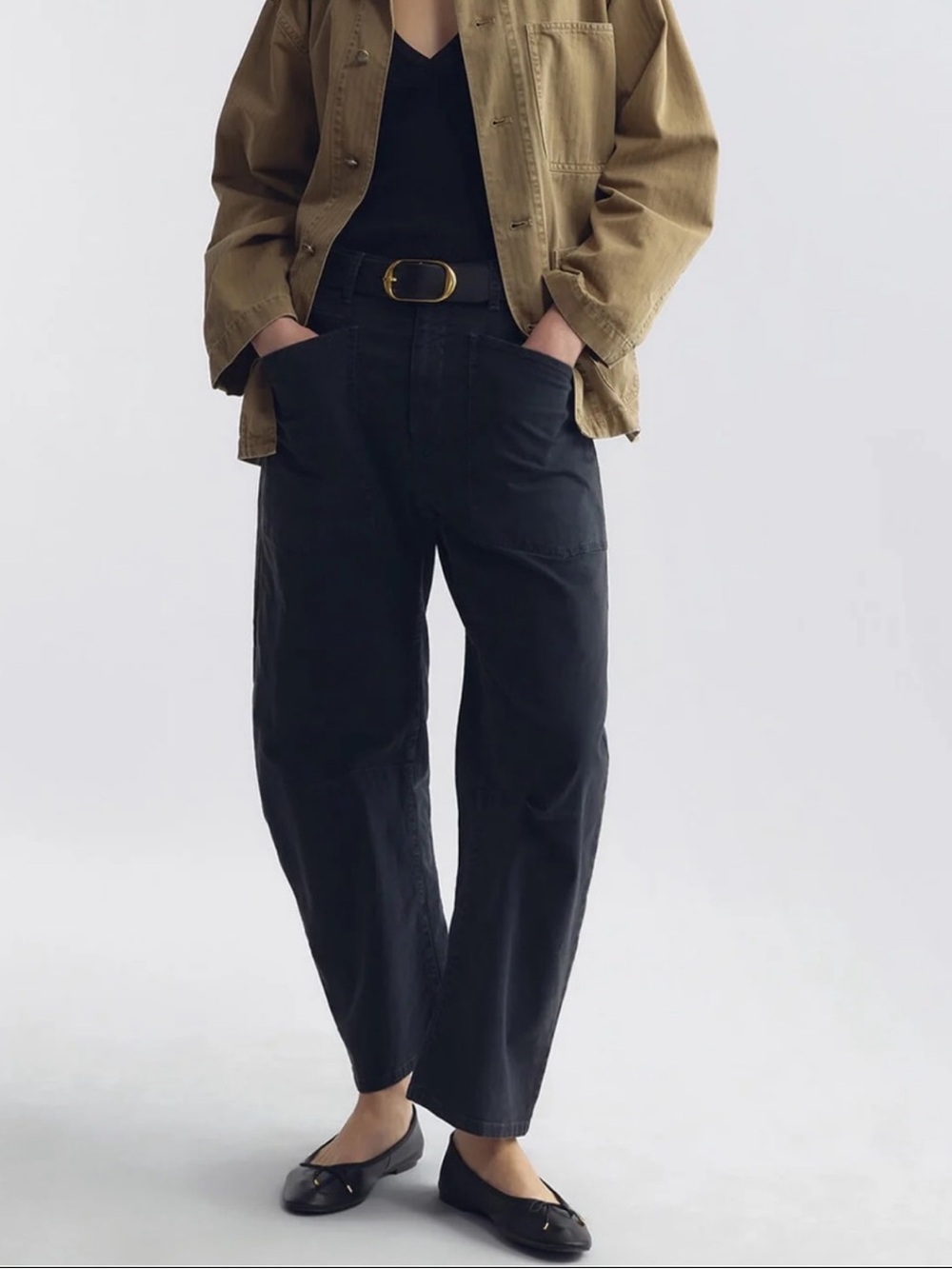 Nili Lotan Shon Cotton Blend Pant Mid-Rise Barrel Leg Pant Black Size 10